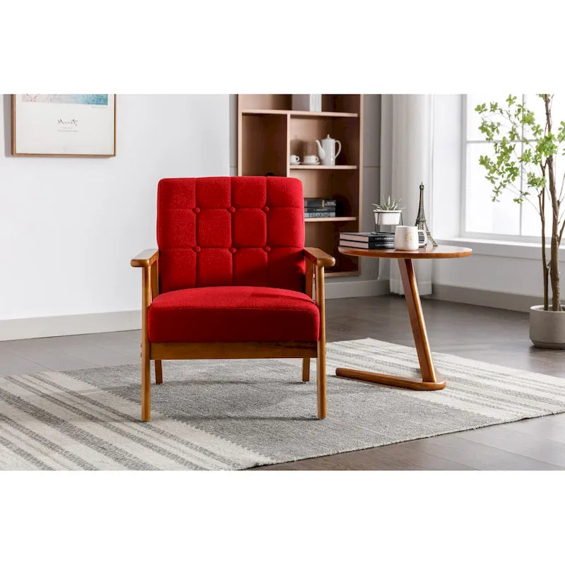Fauteuil d'appoint décontracté avec accoudoirs et pieds en bois massif, pour le salon