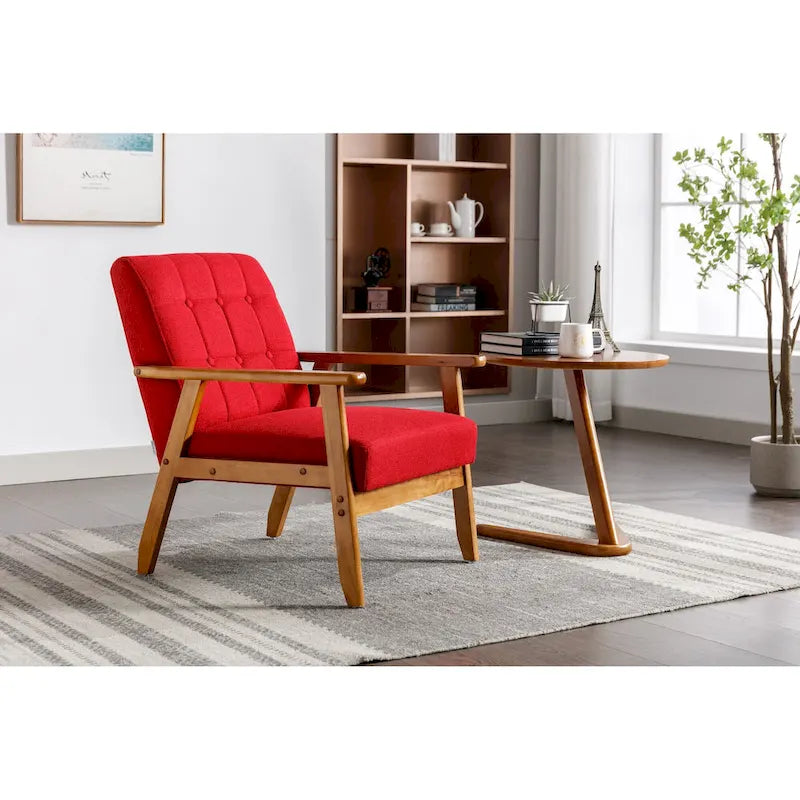 Fauteuil d'appoint décontracté avec accoudoirs et pieds en bois massif, pour le salon