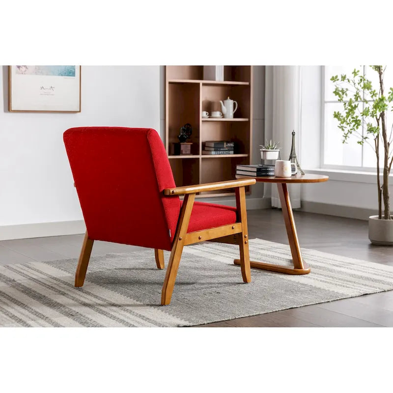 Fauteuil d'appoint décontracté avec accoudoirs et pieds en bois massif, pour le salon