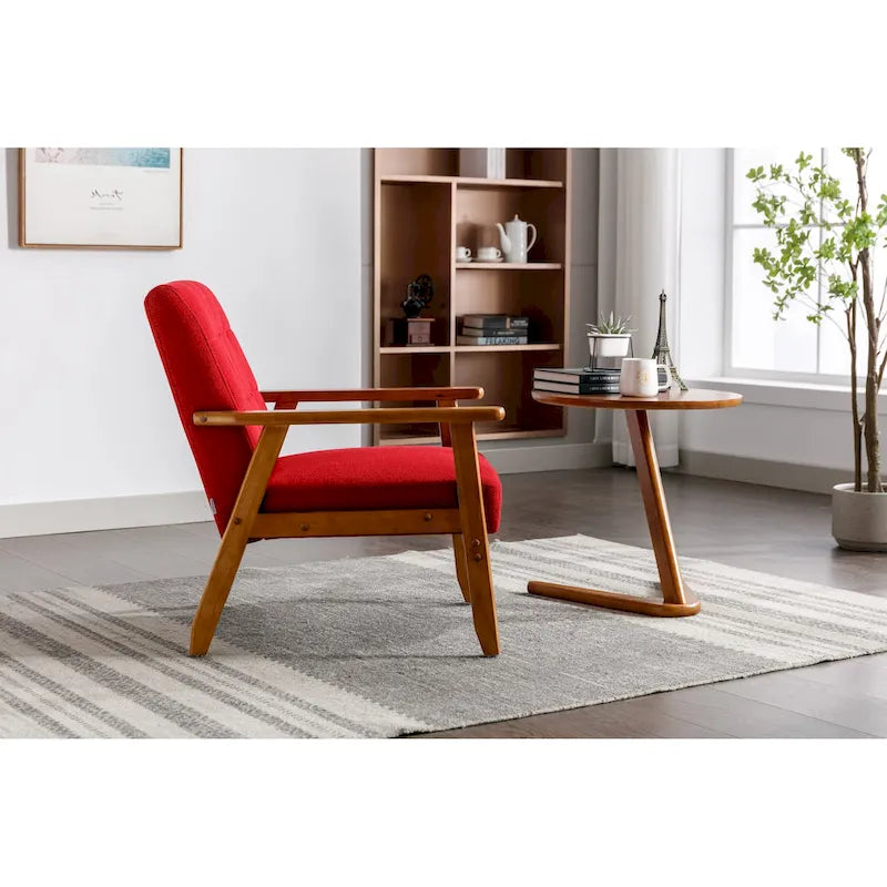 Fauteuil d'appoint décontracté avec accoudoirs et pieds en bois massif, pour le salon