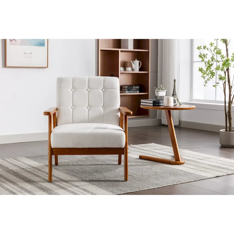 Fauteuil d'appoint décontracté avec accoudoirs et pieds en bois massif, pour le salon
