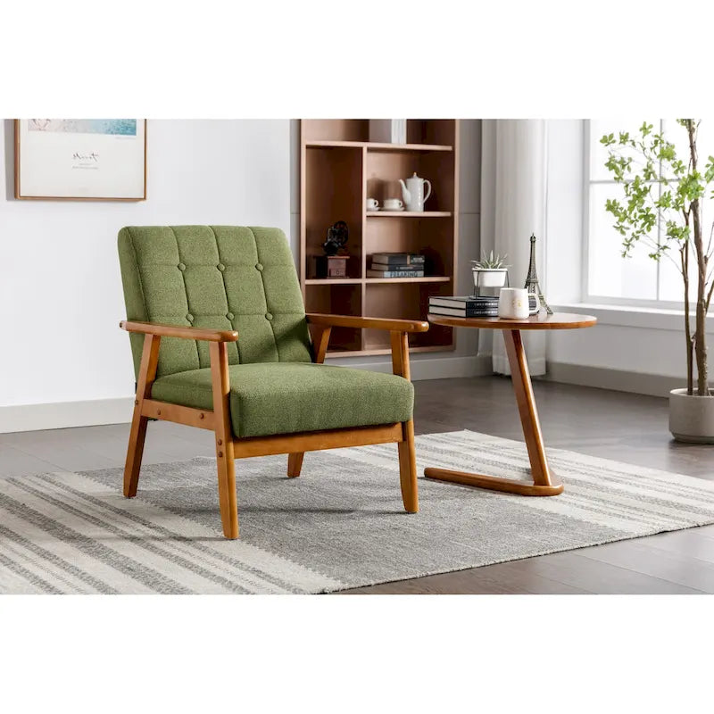 Fauteuil d'appoint décontracté avec accoudoirs et pieds en bois massif, pour le salon