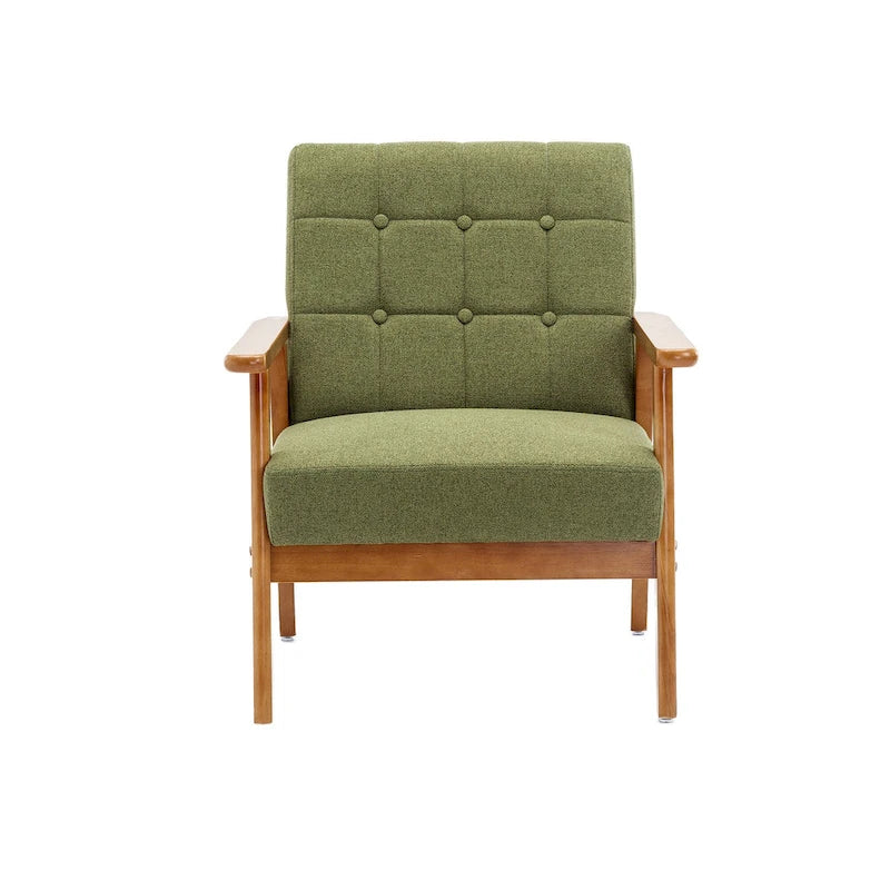 Fauteuil d'appoint décontracté avec accoudoirs et pieds en bois massif, pour le salon