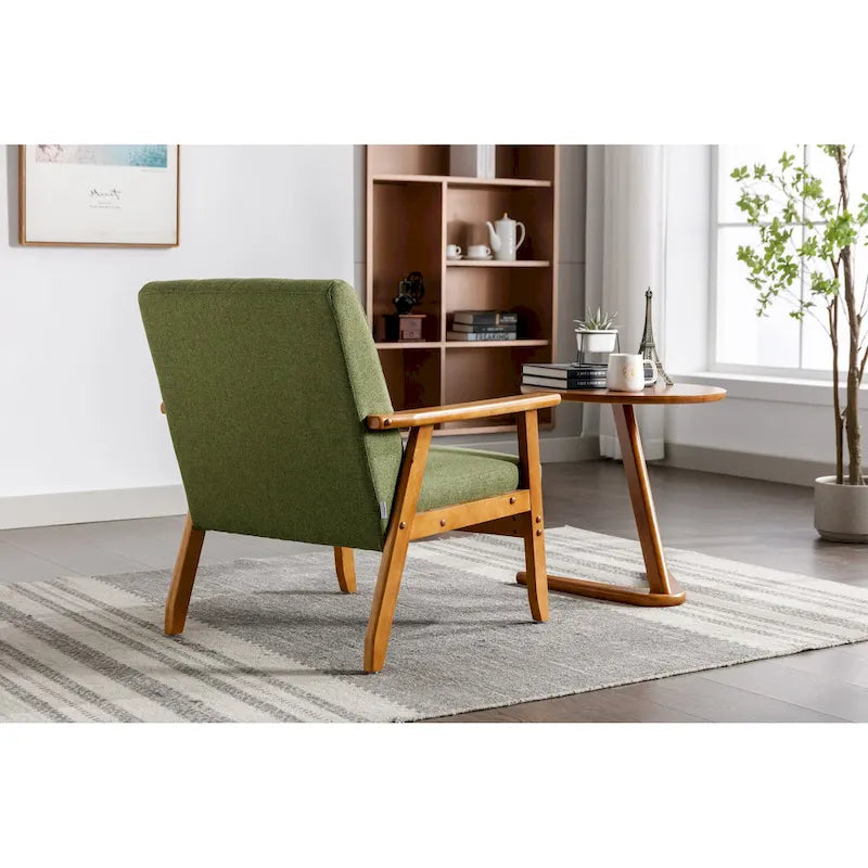 Fauteuil d'appoint décontracté avec accoudoirs et pieds en bois massif, pour le salon