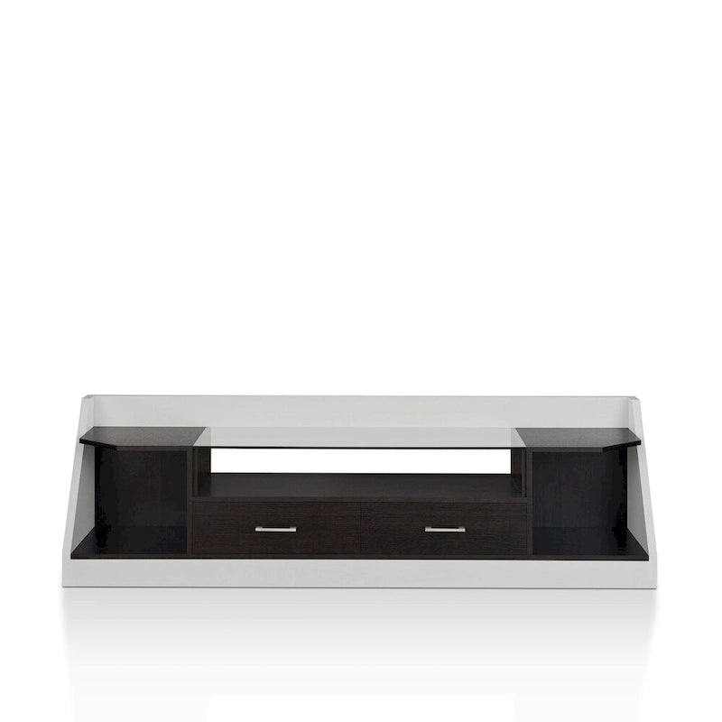 Meuble TV contemporain blanc en verre multifonctionnel de 178 cm