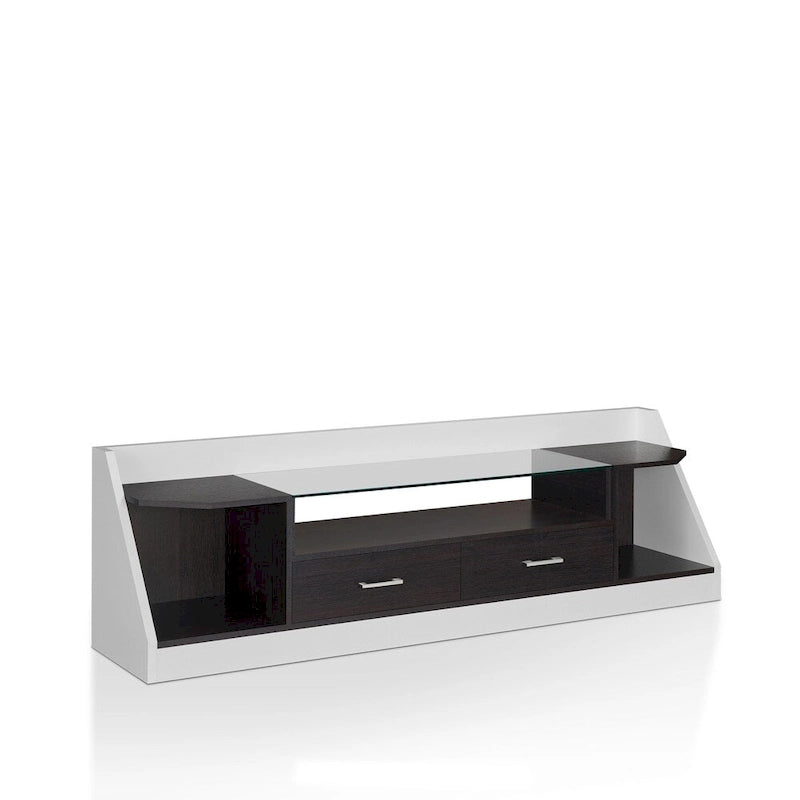 Meuble TV contemporain blanc en verre multifonctionnel de 178 cm