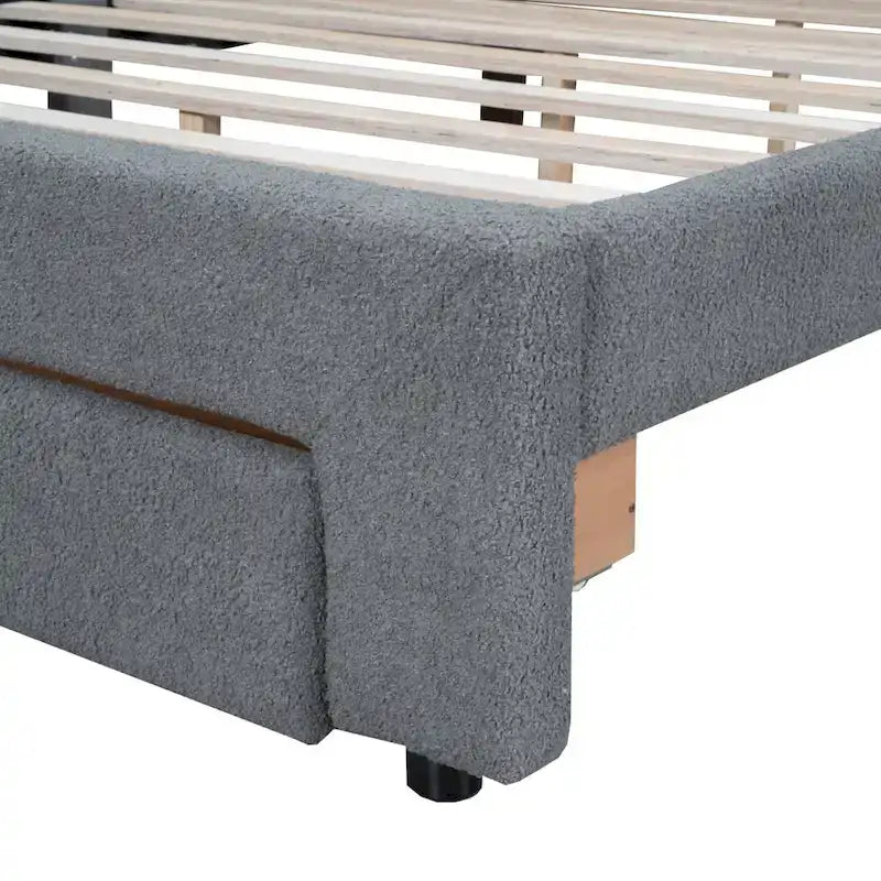 Lit plateforme tapissé de taille Queen avec tiroir