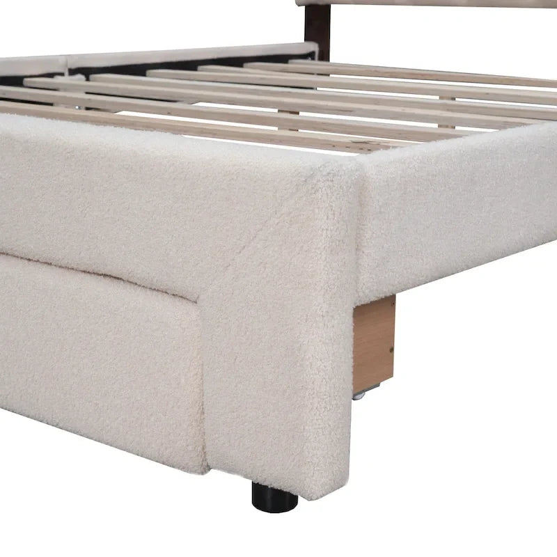 Lit plateforme tapissé de taille Queen avec tiroir
