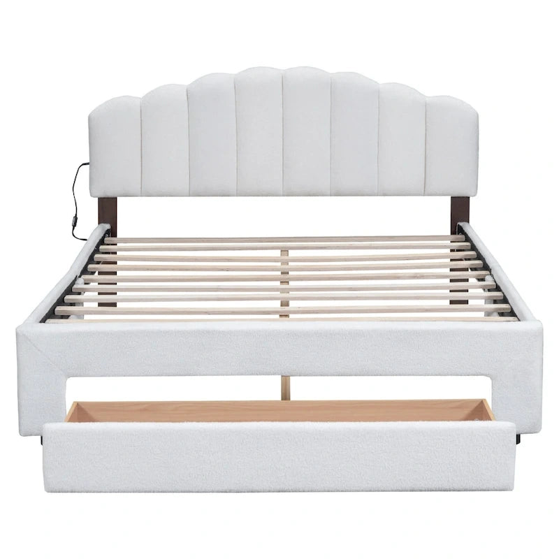 Lit plateforme tapissé de taille Queen avec tiroir