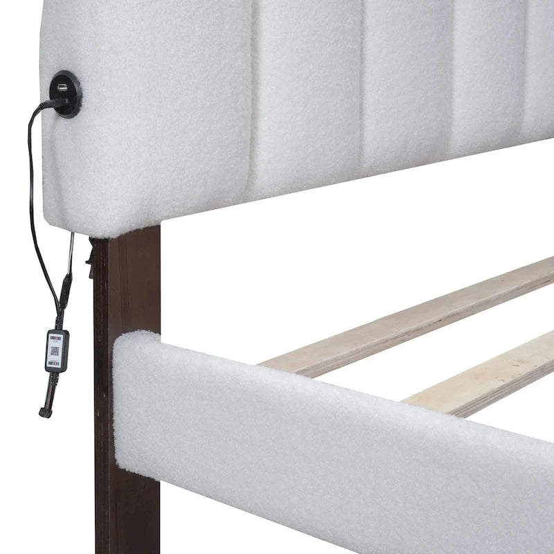 Lit plateforme tapissé de taille Queen avec tiroir