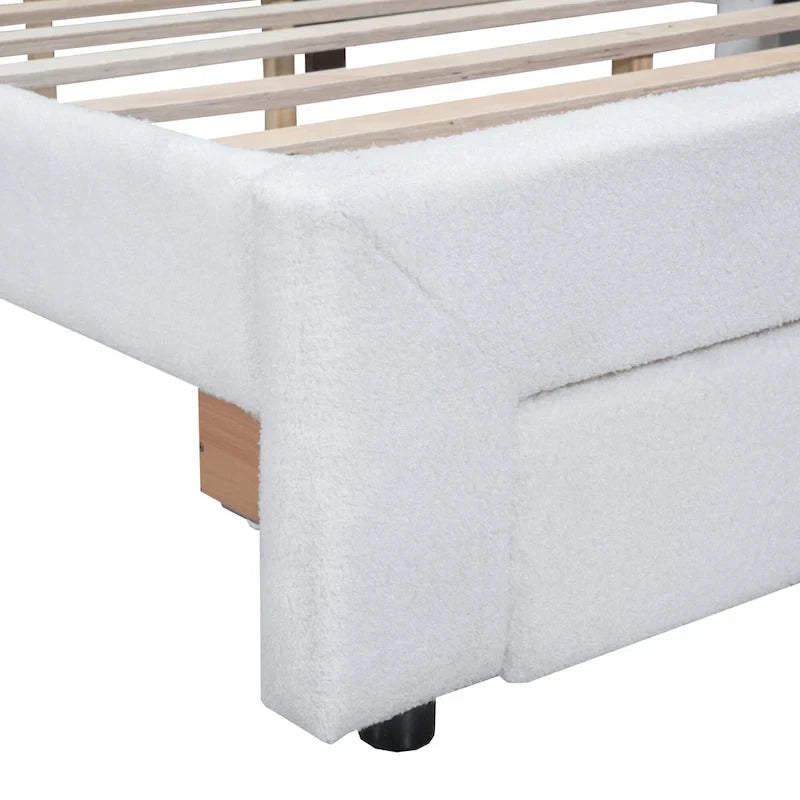 Lit plateforme tapissé de taille Queen avec tiroir