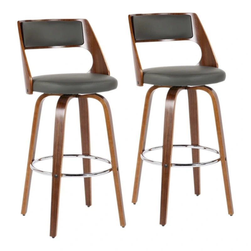 Tabouret de bar à hauteur fixe avec pieds en bois courbé et repose-pieds rond