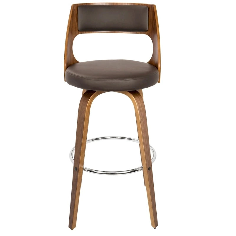 Tabouret de bar à hauteur fixe avec pieds en bois courbé et repose-pieds rond
