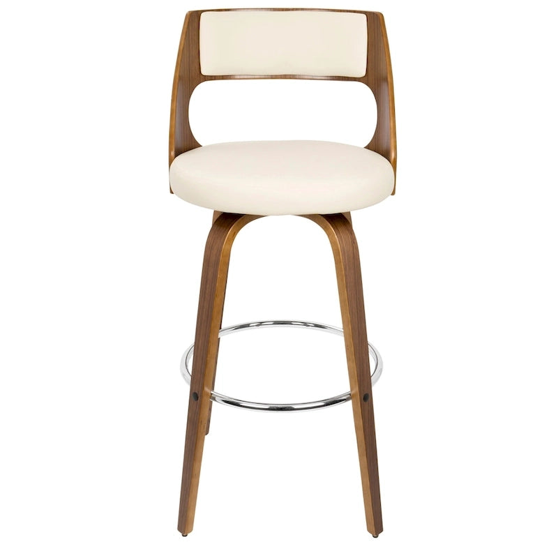 Tabouret de bar à hauteur fixe avec pieds en bois courbé et repose-pieds rond