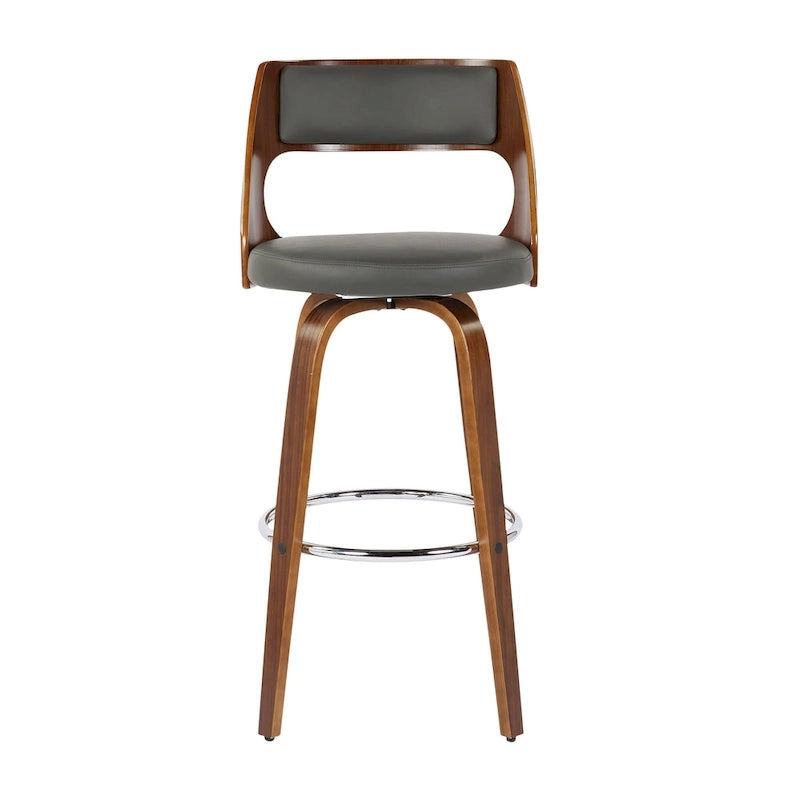 Tabouret de bar à hauteur fixe avec pieds en bois courbé et repose-pieds rond
