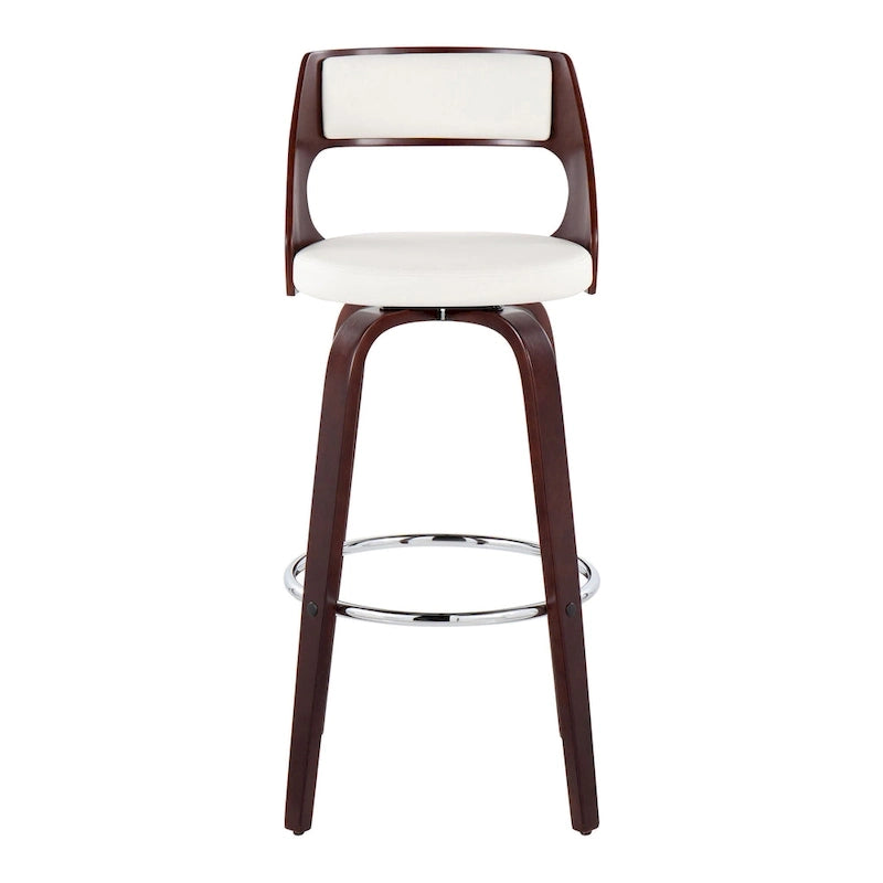 Tabouret de bar à hauteur fixe avec pieds en bois courbé et repose-pieds rond