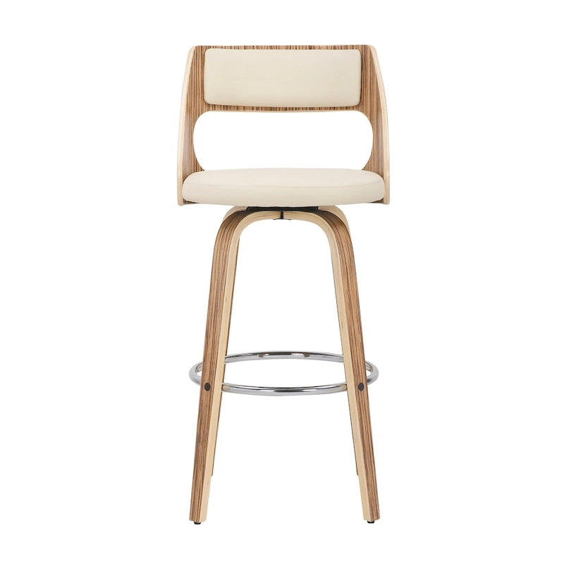 Tabouret de bar à hauteur fixe avec pieds en bois courbé et repose-pieds rond