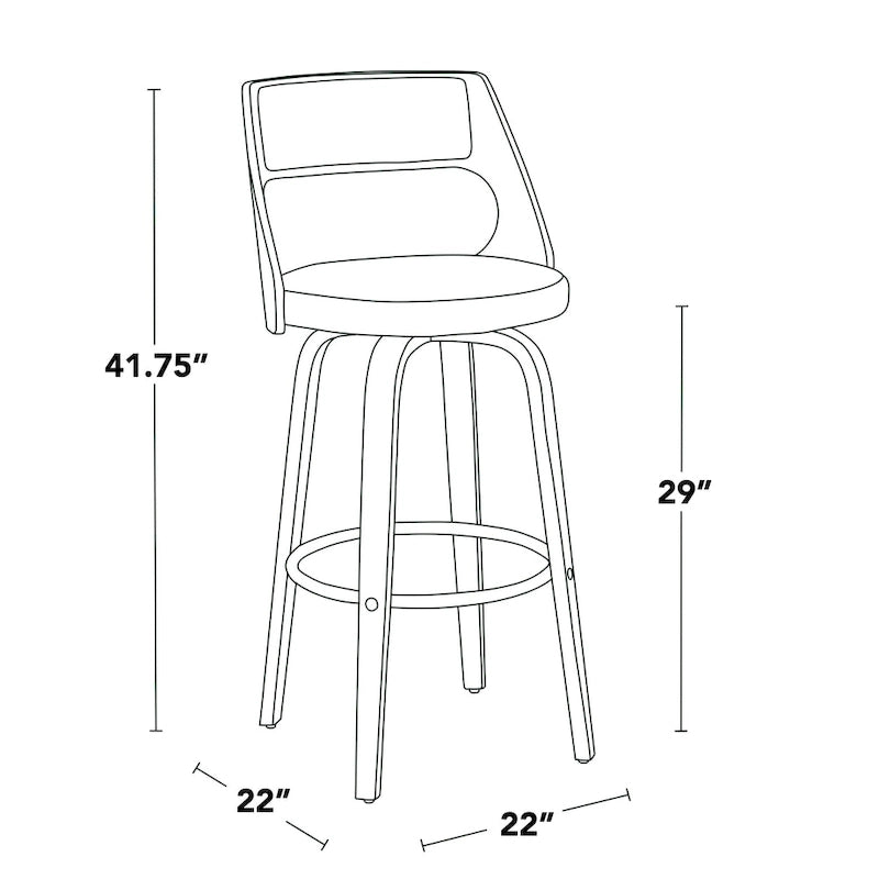 Tabouret de bar à hauteur fixe avec pieds en bois courbé et repose-pieds rond