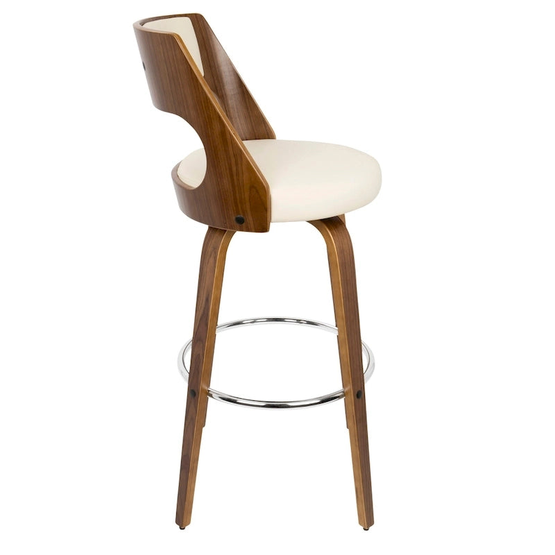 Tabouret de bar à hauteur fixe avec pieds en bois courbé et repose-pieds rond