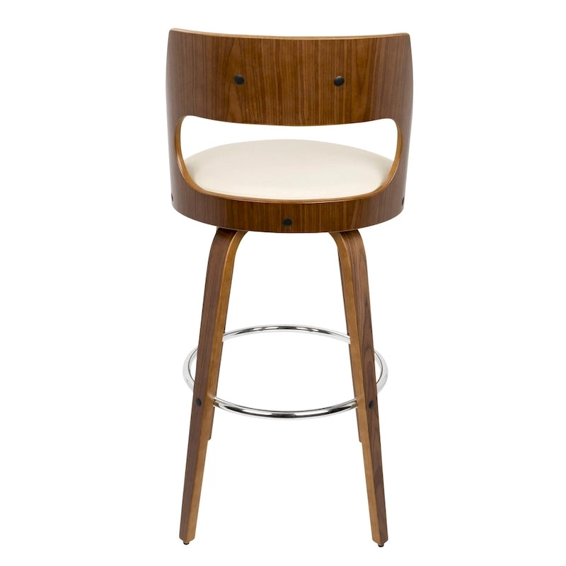 Tabouret de bar à hauteur fixe avec pieds en bois courbé et repose-pieds rond
