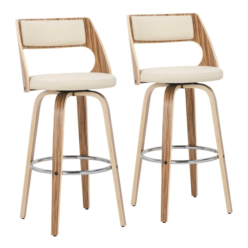 Tabouret de bar à hauteur fixe avec pieds en bois courbé et repose-pieds rond