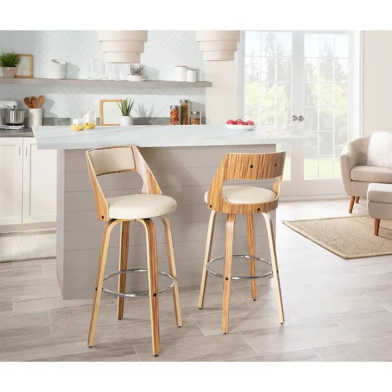 Tabouret de bar à hauteur fixe avec pieds en bois courbé et repose-pieds rond