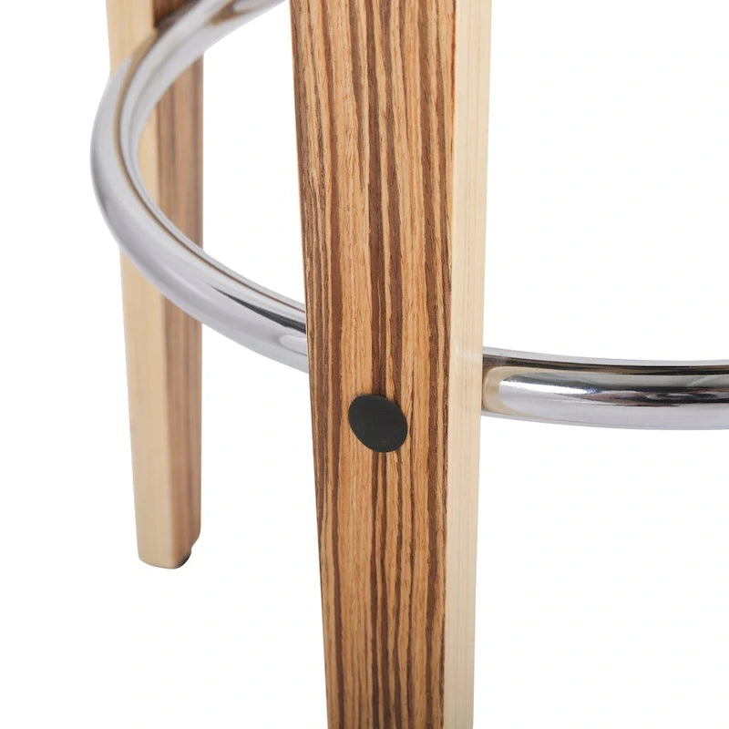 Tabouret de bar à hauteur fixe avec pieds en bois courbé et repose-pieds rond