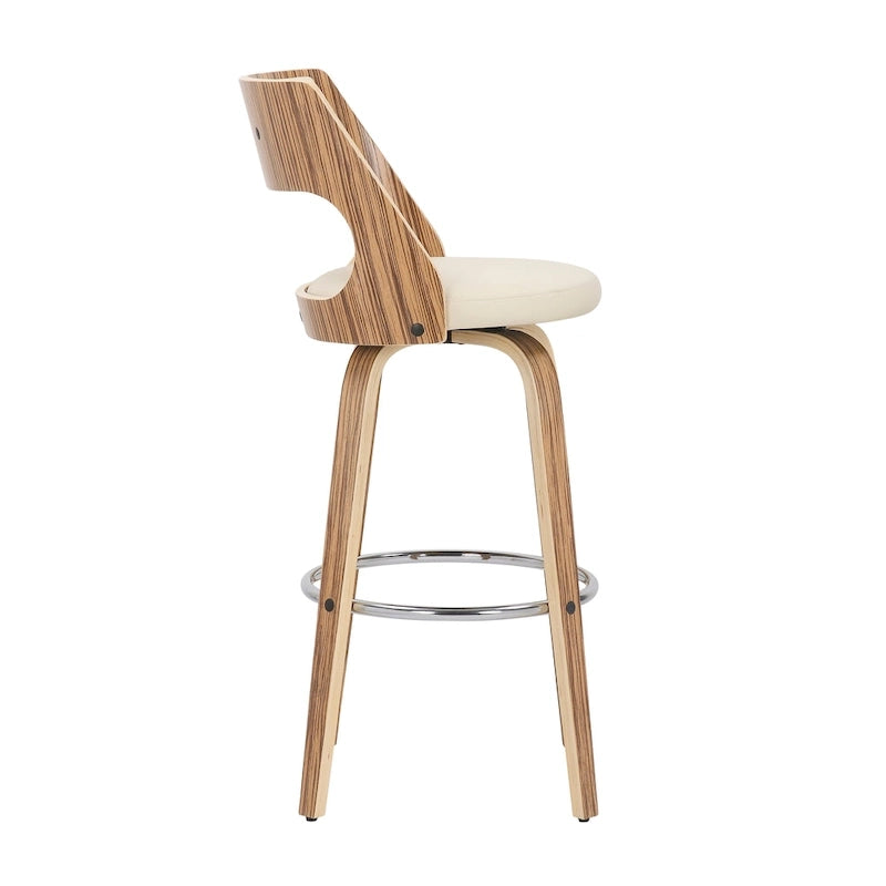 Tabouret de bar à hauteur fixe avec pieds en bois courbé et repose-pieds rond