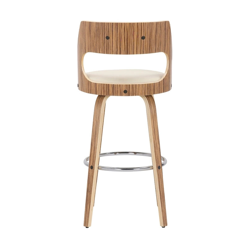 Tabouret de bar à hauteur fixe avec pieds en bois courbé et repose-pieds rond