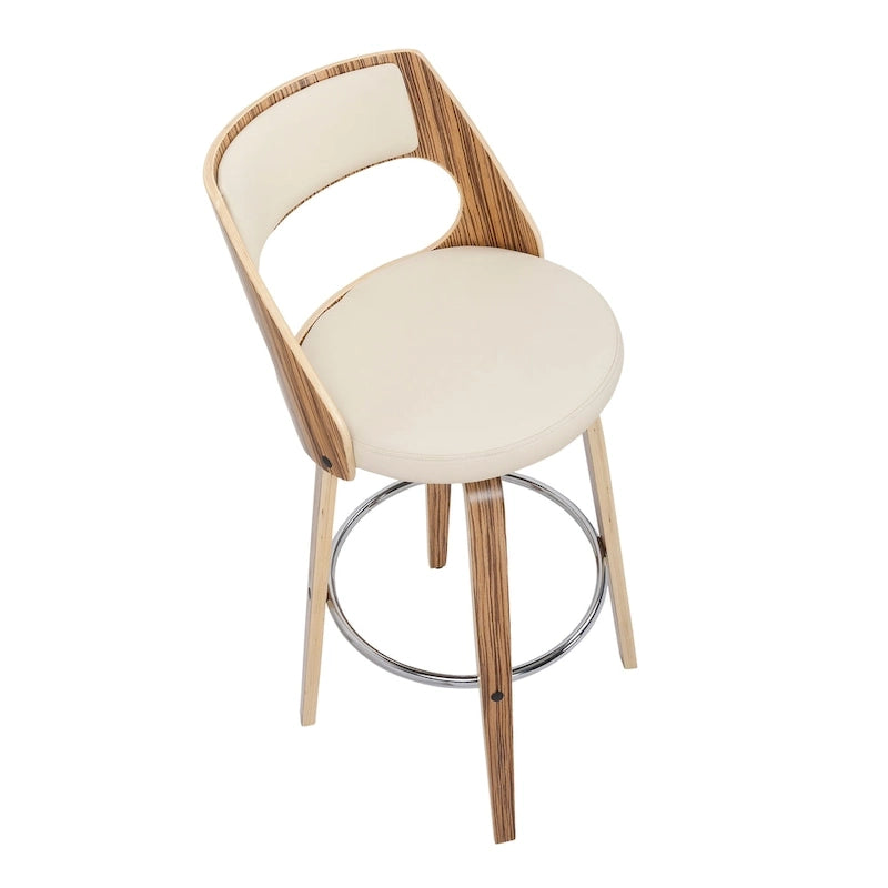 Tabouret de bar à hauteur fixe avec pieds en bois courbé et repose-pieds rond