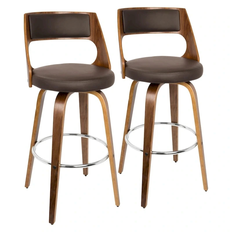 Tabouret de bar à hauteur fixe avec pieds en bois courbé et repose-pieds rond