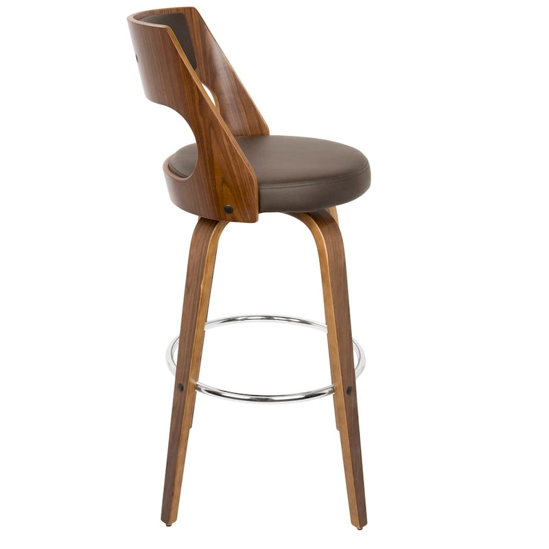 Tabouret de bar à hauteur fixe avec pieds en bois courbé et repose-pieds rond