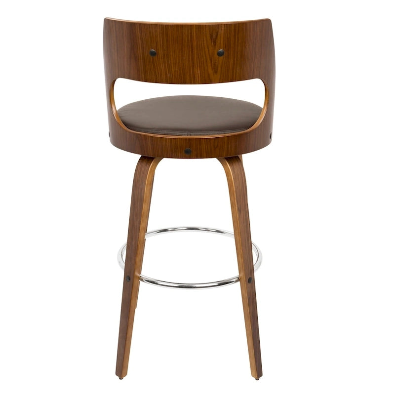 Tabouret de bar à hauteur fixe avec pieds en bois courbé et repose-pieds rond