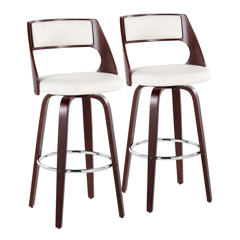 Tabouret de bar à hauteur fixe avec pieds en bois courbé et repose-pieds rond