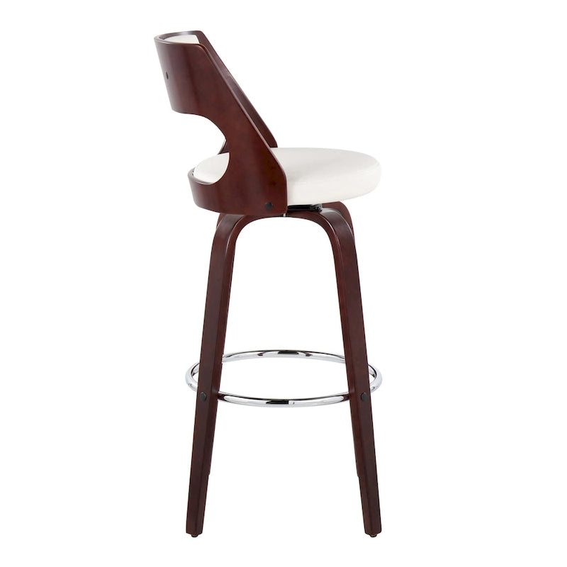 Tabouret de bar à hauteur fixe avec pieds en bois courbé et repose-pieds rond