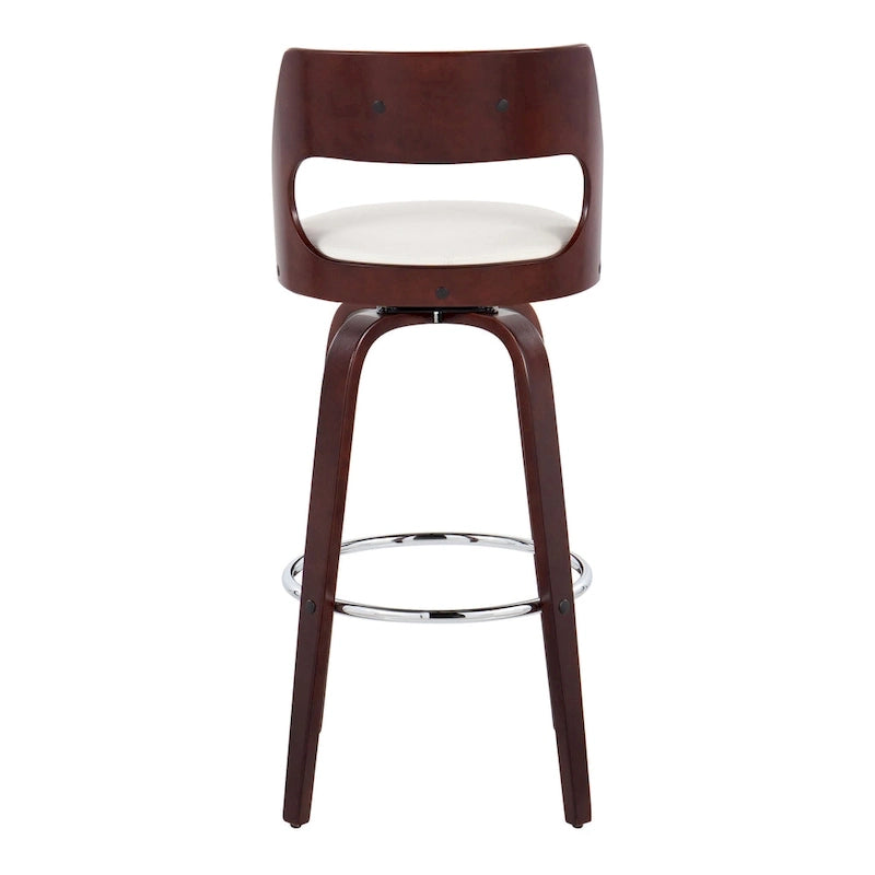 Tabouret de bar à hauteur fixe avec pieds en bois courbé et repose-pieds rond