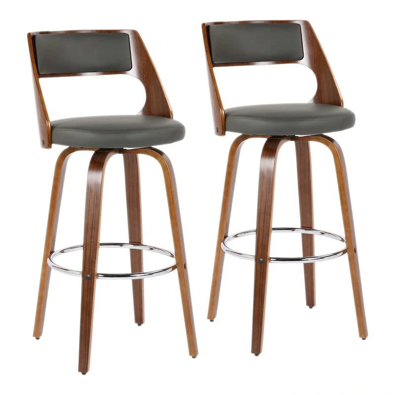 Tabouret de bar à hauteur fixe avec pieds en bois courbé et repose-pieds rond