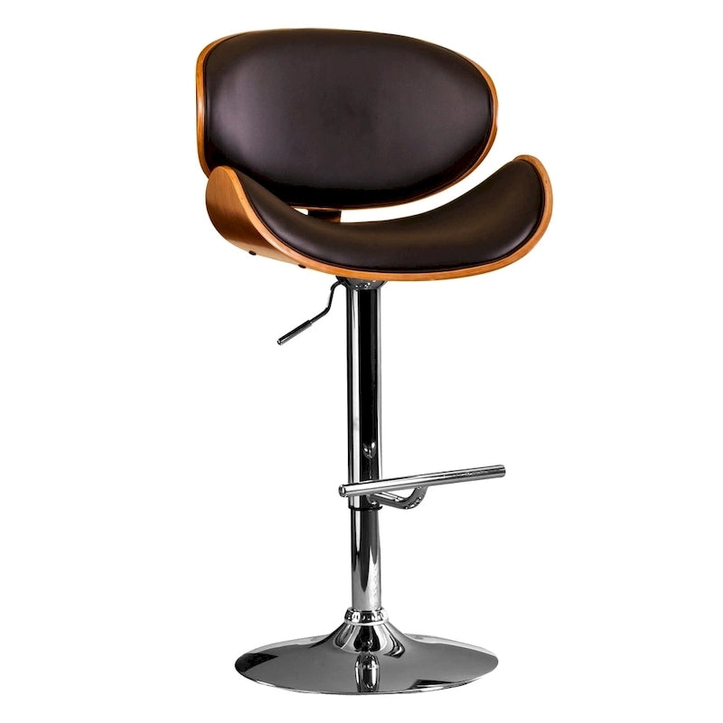 Tabouret de bar moderne pivotant en noyer, bois courbé et réglable en hauteur