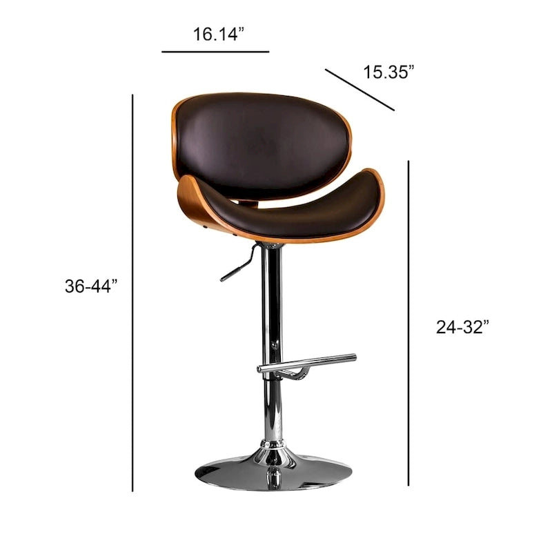 Tabouret de bar moderne pivotant en noyer, bois courbé et réglable en hauteur