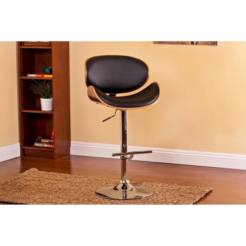 Tabouret de bar moderne pivotant en noyer, bois courbé et réglable en hauteur