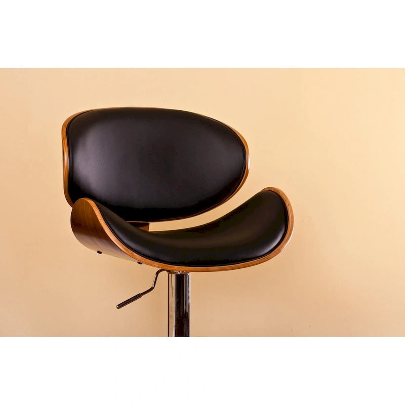 Tabouret de bar moderne pivotant en noyer, bois courbé et réglable en hauteur
