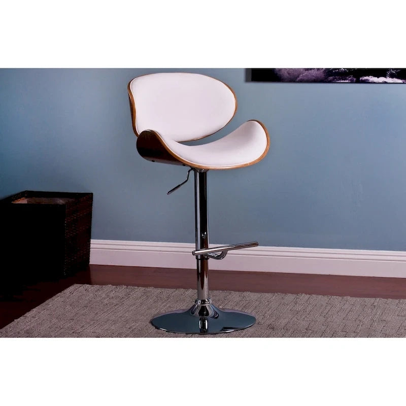 Tabouret de bar moderne pivotant en noyer, bois courbé et réglable en hauteur