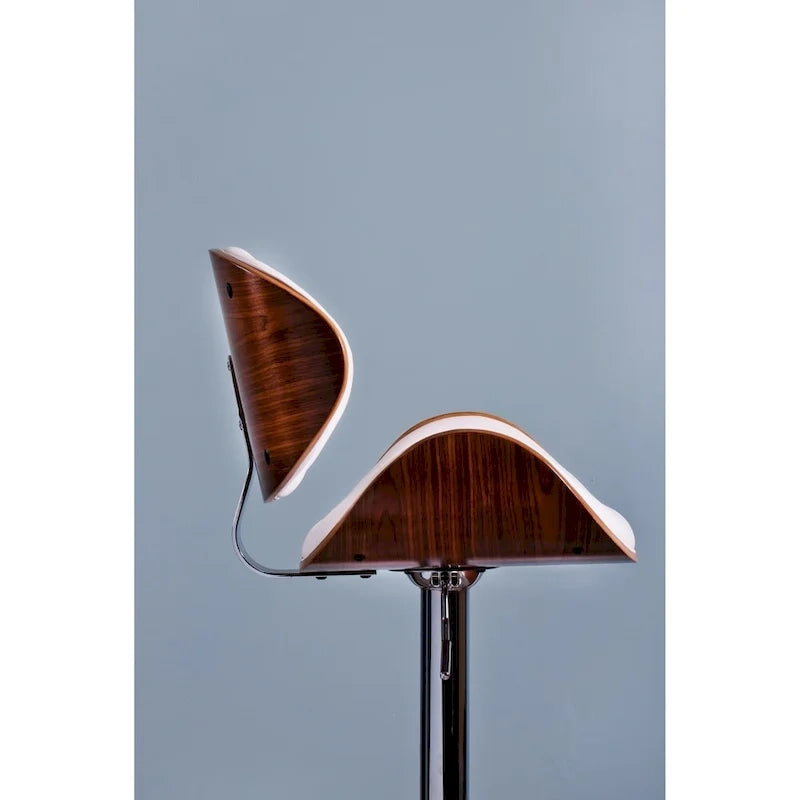 Tabouret de bar moderne pivotant en noyer, bois courbé et réglable en hauteur
