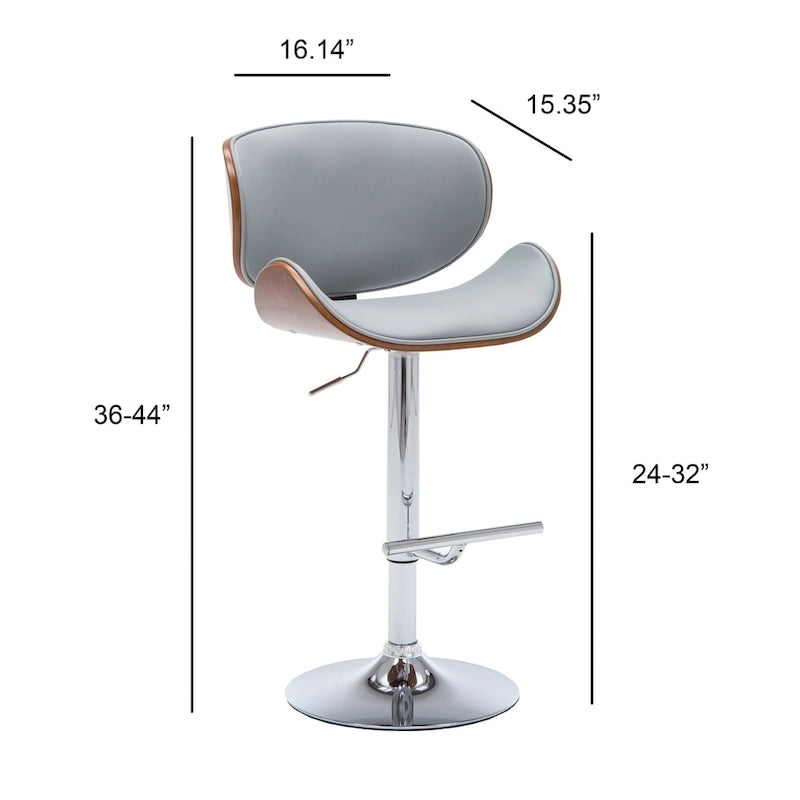 Tabouret de bar moderne pivotant en noyer, bois courbé et réglable en hauteur