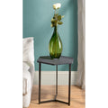 Table d'appoint hexagonale avec plateau en bois foncé et base en métal
