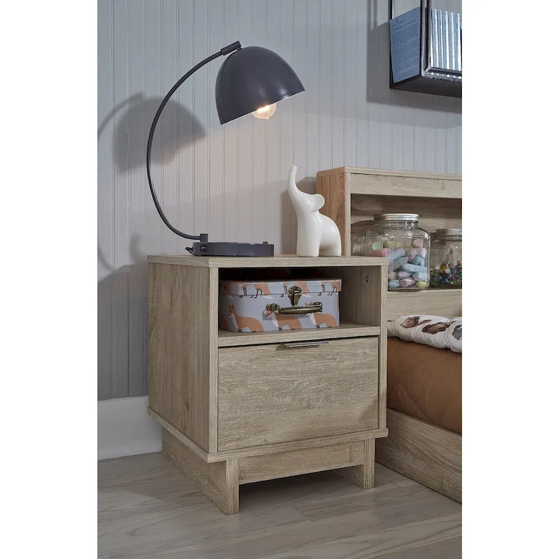 Table de chevet 1 tiroir aspect bois grainé brun