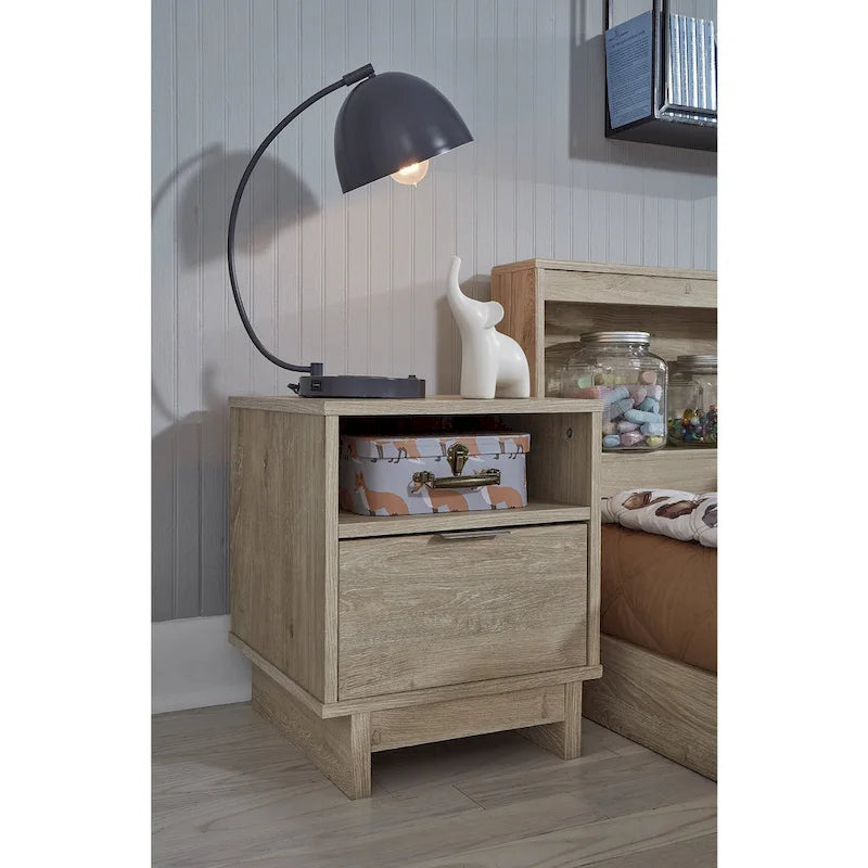 Table de chevet 1 tiroir aspect bois grainé brun
