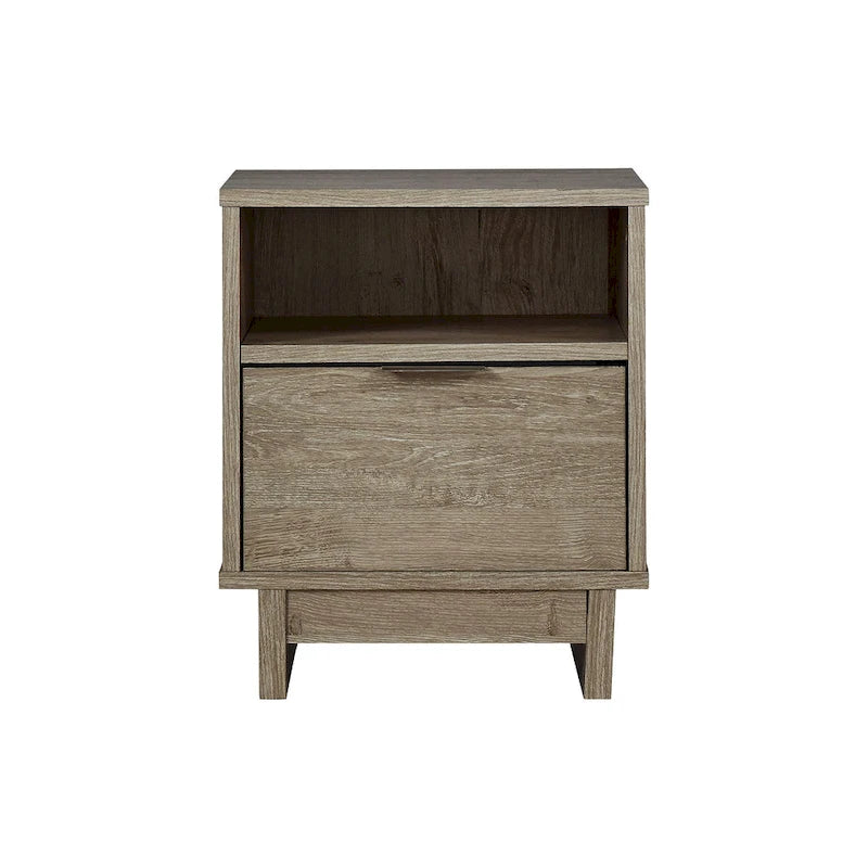 Table de chevet 1 tiroir aspect bois grainé brun