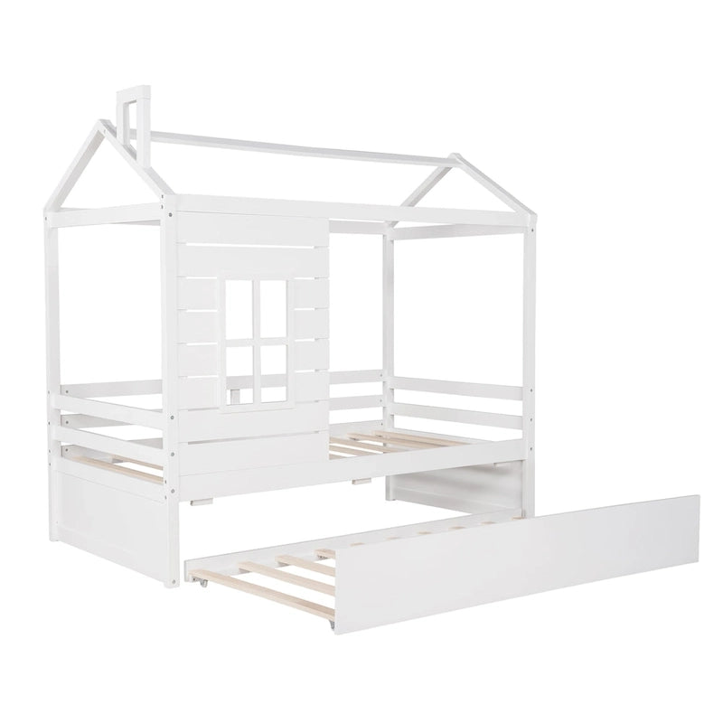 Lit maison en bois pour lit jumeau avec lit gigogne double Naturel