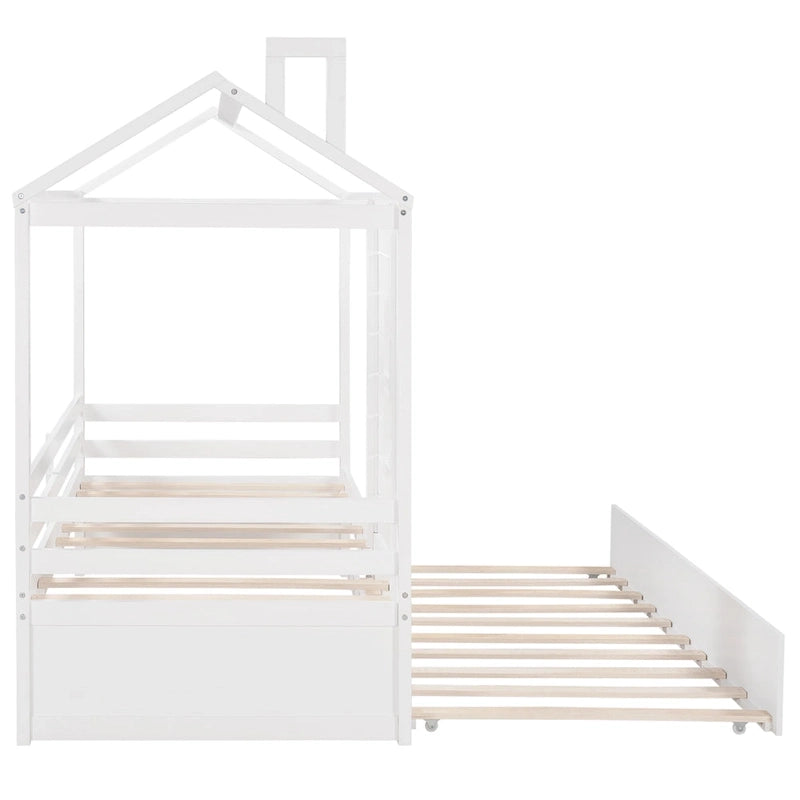 Lit maison en bois pour lit jumeau avec lit gigogne double Naturel